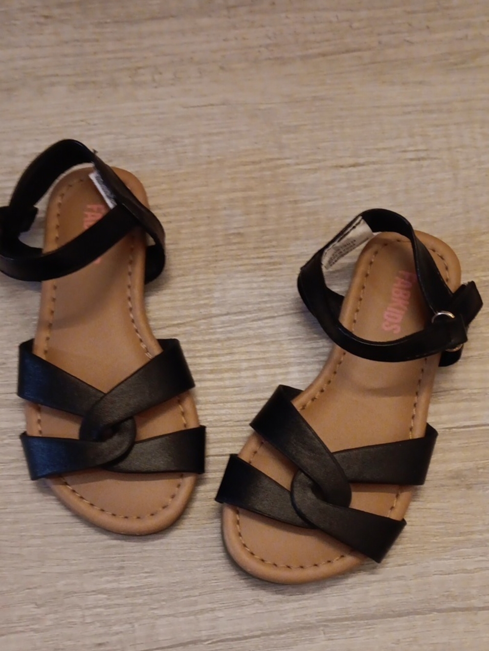 fabkids Black Strappy Girls' Sandals with Ankle Buckle